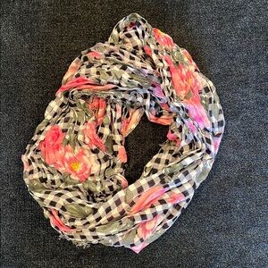 Pink and Black Floral Scarf with Flowing Design